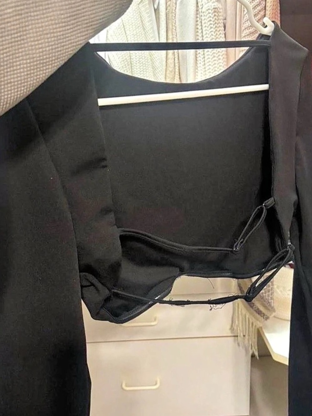 Black Open-Back Long Sleeve Shirt Black